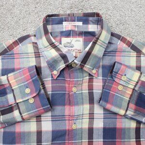 GANT Rugger Shirt Mens Large Red/Blue Plaid E-Z Fit Cotton Long Sleeve Button